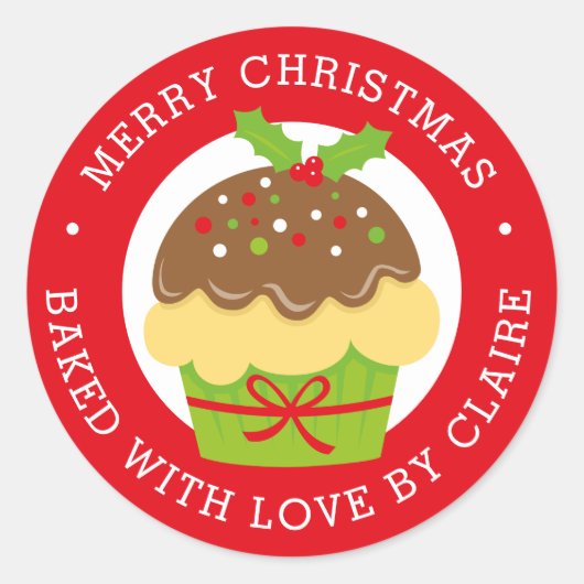 Kerst Cupcake Gepersonaliseerd Home Bakken Ronde Sticker (Voorkant)
