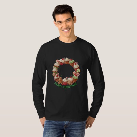 Kerst Cupcake Krans T-Shirt (Voorkant volledig)