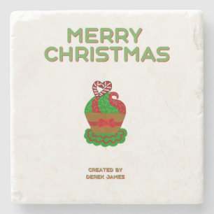 Kerst Cupcake Marmeren Steen Onderzetter