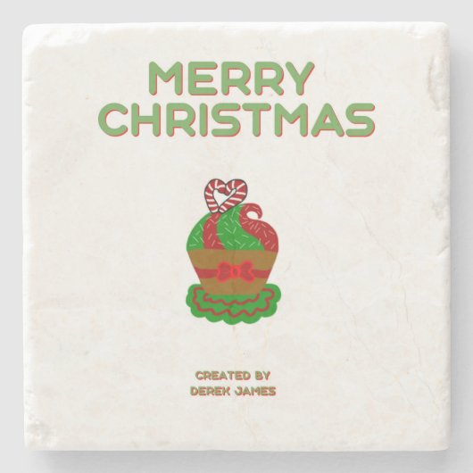 Kerst Cupcake Marmeren Steen Onderzetter (Voorkant)