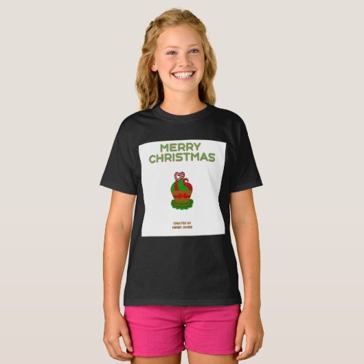 Kerst Cupcake Meisje's Zwart Basic T-Shirt (Voorkant volledig)