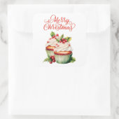 Kerst Cupcake met Hulstbes Vierkante Sticker (Tas)