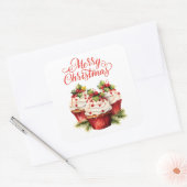 Kerst Cupcake met Hulstbessen Vierkante Sticker (Envelop)