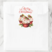 Kerst Cupcake met Hulstbessen Vierkante Sticker (Tas)
