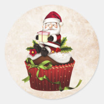 Kerst Cupcake Santa Sticker