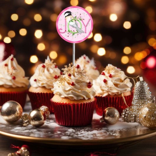 Kerst Cupcake Toppers Stickers Joy Holiday