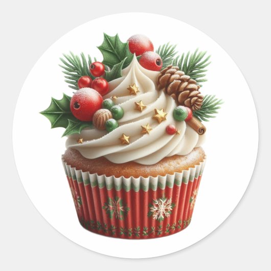 Kerst Cupcake Vakanties Ronde Sticker (Voorkant)