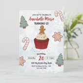 Kerst Cupcake Verjaardag Uitnodiging (Staand voorkant)