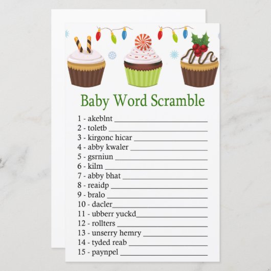 kerst cupcakes Baby word scramble game (Voorkant / Achterkant)