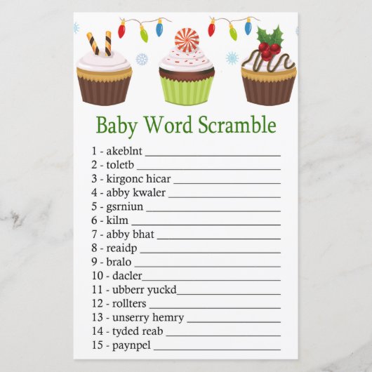 kerst cupcakes Baby word scramble game (Voorkant)