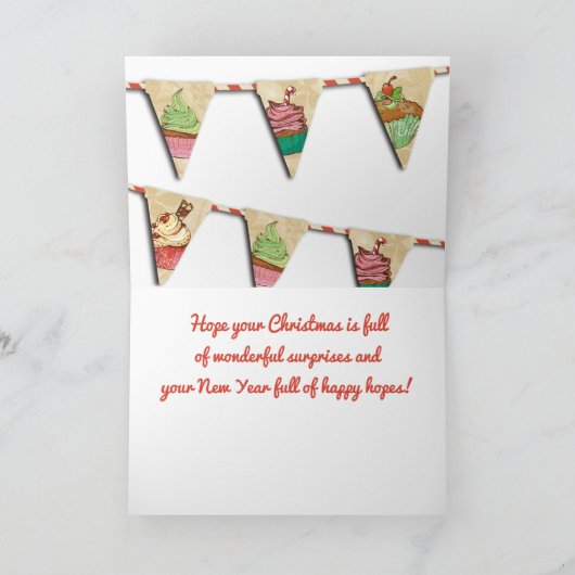 Kerst cupcakes bunting vlag culinaire vakantie feestdagen kaart (Binnen)