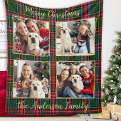 Kerst Custom Family 4 Afbeelding Holiday Plaid Fleece Deken