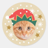Kerst Custom Foto Feestelijke Elf Pet Funny Beige Ronde Sticker (Voorkant)