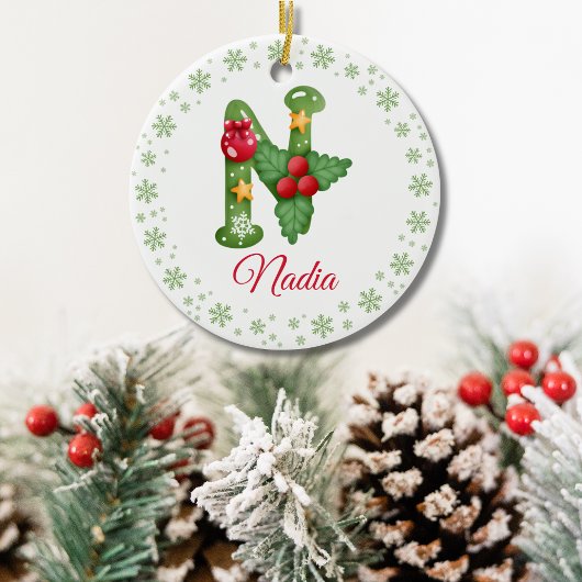 Kerst Custom Initiaal Monogram Familie Initialen Keramisch Ornament