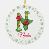 Kerst Custom Initiaal Monogram Familie Initialen Keramisch Ornament (Voorkant)