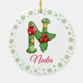 Kerst Custom Initiaal Monogram Familie Initialen Keramisch Ornament (Achterkant)