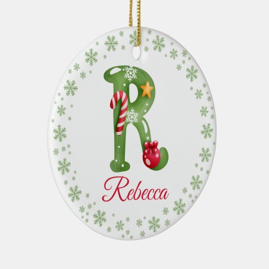 Kerst Custom Initiaal Monogram Familie Keepsake Keramisch Ornament (Rechts)