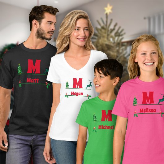 Kerst Custom Monogram & Naam Kinder T-shirt