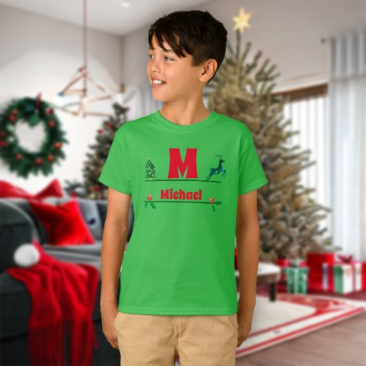Kerst Custom Monogram & Naam Kinder T-shirt