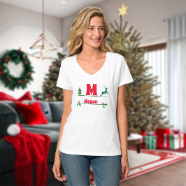 Kerst Custom Monogram & Naam Vrouwen T-shirt