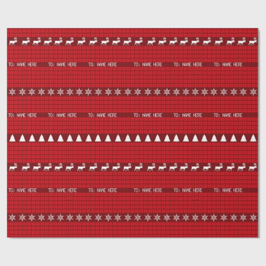 Kerst Custom Naam Rood Wit Gebreide Trui Cadeaupapier (Vlak)