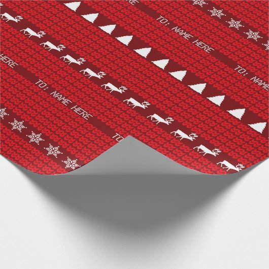 Kerst Custom Naam Rood Wit Gebreide Trui Cadeaupapier (Hoek)