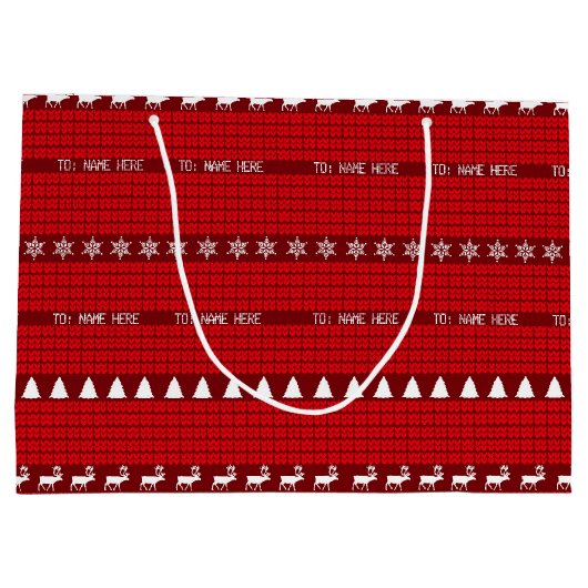 Kerst Custom Naam Rood Wit Gebreide Trui Groot Cadeauzakje (Achterkant)