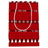 Kerst Custom Naam Rood Wit Gebreide Trui Medium Cadeauzakje (Voorkant)