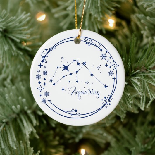 Kerst Custom Naam Waterman Zodiac Sign Blauw Keramisch Ornament (Boom)