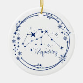 Kerst Custom Naam Waterman Zodiac Sign Blauw Keramisch Ornament (Voorkant)