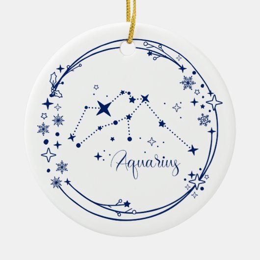 Kerst Custom Naam Waterman Zodiac Sign Blauw Keramisch Ornament (Voorkant)