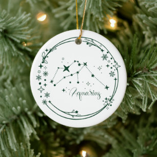 Kerst Custom Naam Waterman Zodiac Sign Groen Keramisch Ornament