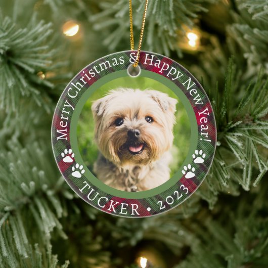 Kerst Custom Pet Foto Naam Jaar Ornament (Boom)