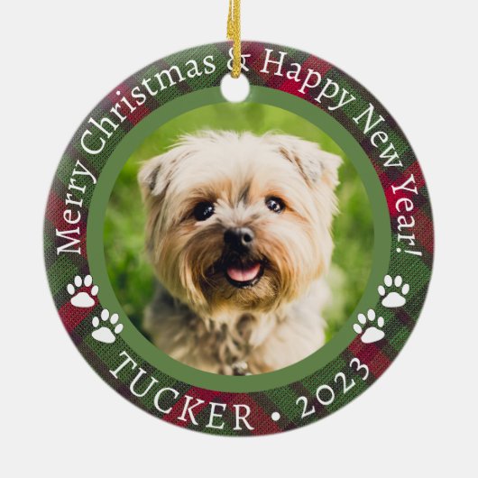 Kerst Custom Pet Foto Naam Jaar Ornament (Achterkant)