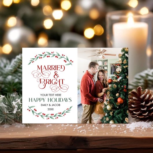 Kerst Custom Photo Collage Elegant Greenery Feestdagenkaart