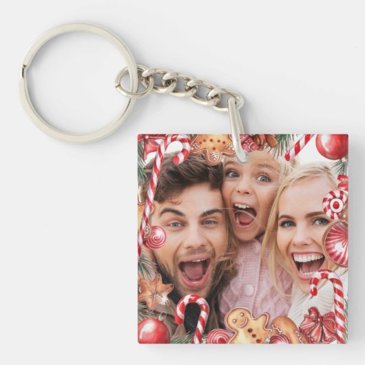 Kerst Custom Twee Foto Dubbelzijdig Acryl Sleutelhanger (Voorkant)