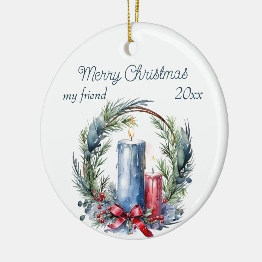 Kerst Custom Vriend Kaarsen Krans Krans Keramisch Ornament (Links)