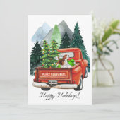 Kerst Cute Beagle en Vintage Truck Waterverf Feestdagenkaart (Staand voorkant)