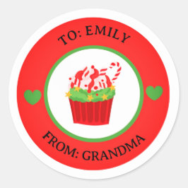 Kerst Cute Cupcake Naar & Van Vakantietag Ronde Sticker