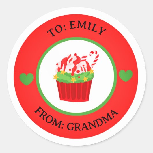 Kerst Cute Cupcake Naar & Van Vakantietag Ronde Sticker (Voorkant)