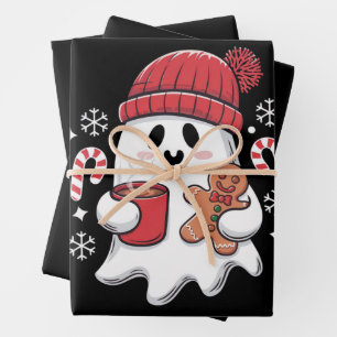 Kerst Cute Geest IJskoude Koffie Retro Kerstmis Ko Inpakpapier Vel