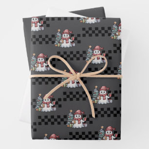Kerst Cute Geest Retro Griezelen Kerstvakantie Inpakpapier Vel