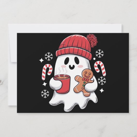 Kerst Cute Ghost Iced Coffee Retro Kerstmis Coffee Feestdagenkaart (Voorkant)