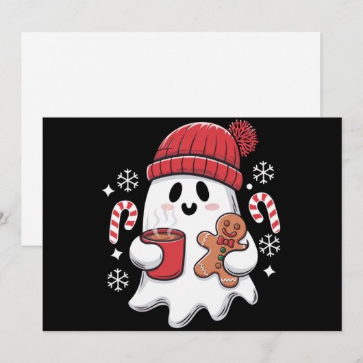 Kerst Cute Ghost Iced Coffee Retro Kerstmis Coffee Feestdagenkaart (Voorkant / Achterkant)
