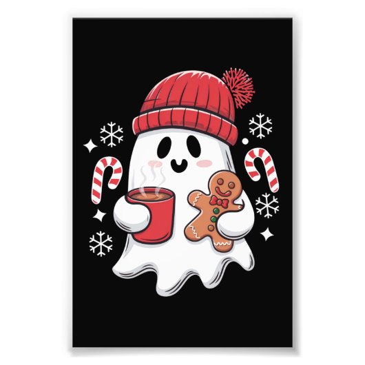 Kerst Cute Ghost Iced Coffee Retro Kerstmis Coffee Foto Afdruk (Voorkant)