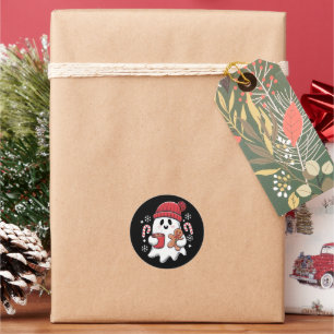 Kerst Cute Ghost Iced Coffee Retro Kerstmis Coffee Ronde Sticker