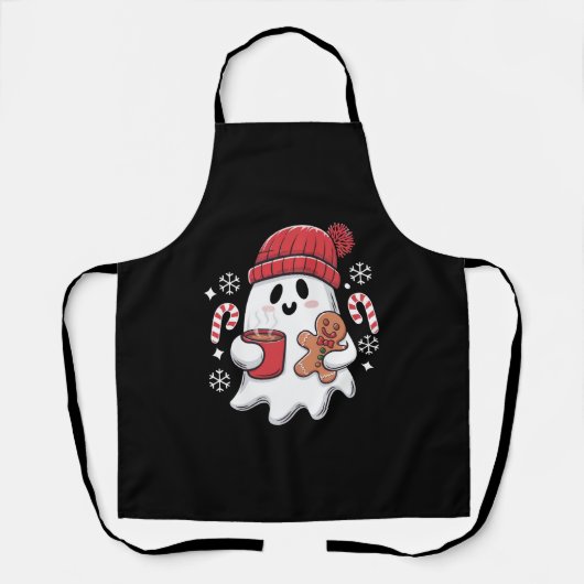 Kerst Cute Ghost Iced Coffee Retro Kerstmis Coffee Schort (Voorkant)