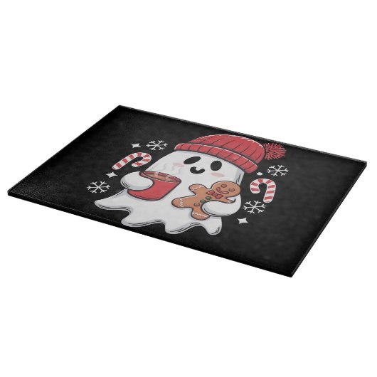 Kerst Cute Ghost Iced Coffee Retro Kerstmis Coffee Snijplank (Hoek)