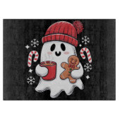 Kerst Cute Ghost Iced Coffee Retro Kerstmis Coffee Snijplank (Voorkant)