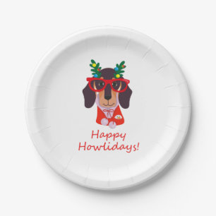 Kerst Cute Grappige Hond Dachshund Hoeidagen Feest Papieren Bordje